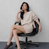Loose Fit Beige Interlock Crew Neck Sweatshirt