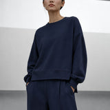 Felpa Girocollo Loose Fit in Interlock Navy