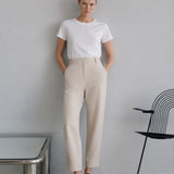 Pantalone a Gamba Dritta in Interlock Beige