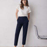 Navy Interlock Straight Leg Trousers