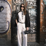 Pantalone Palazzo Loose Fit in Interlock Off White