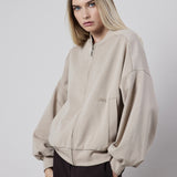 Beige Interlock Loose Fit Bomber Jacket