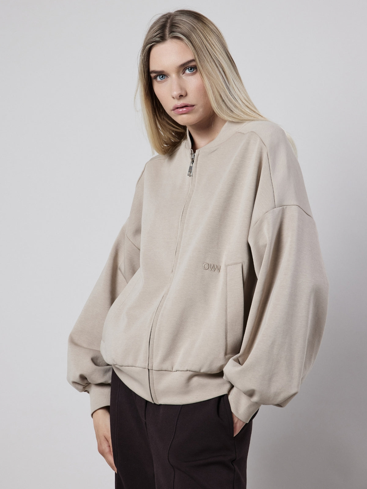 Giubbotto Bomber Loose Fit in Interlock Beige
