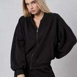Black Interlock Loose Fit Bomber Jacket