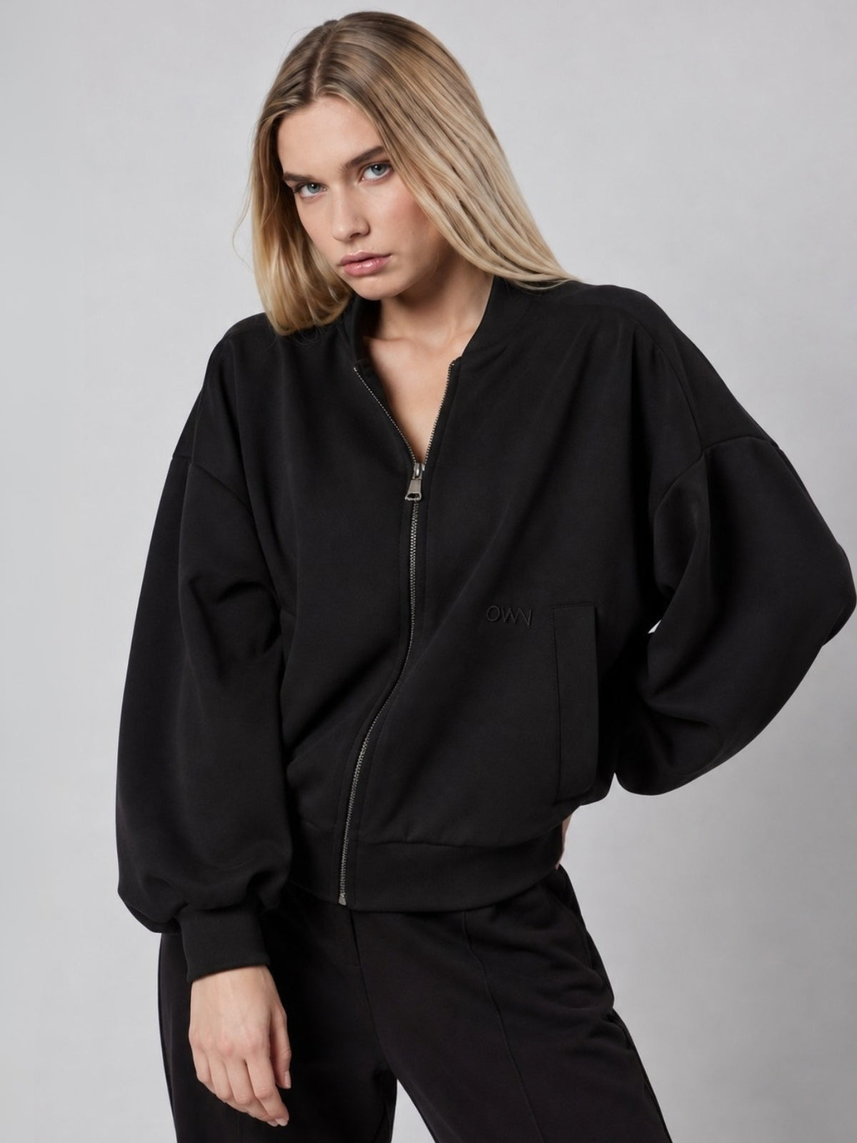 Giubbotto Bomber Loose Fit in Interlock Black