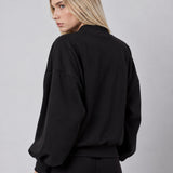 Black Interlock Loose Fit Bomber Jacket