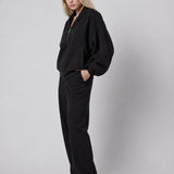 Black Interlock Loose Fit Bomber Jacket