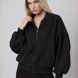Black Interlock Loose Fit Bomber Jacket