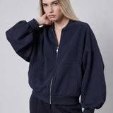 Giubbotto Bomber Loose Fit in Interlock Navy