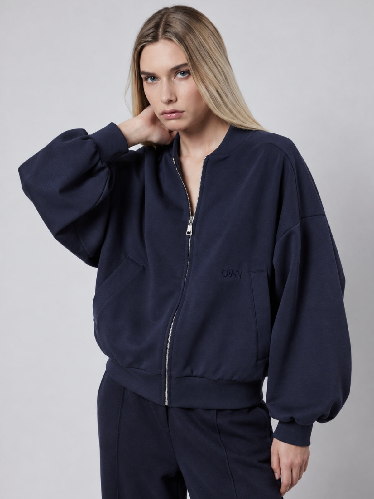 Giubbotto Bomber Loose Fit in Interlock Navy