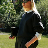 Felpa Girocollo Loose Fit in Interlock Black