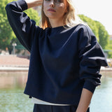 Felpa Girocollo Loose Fit in Interlock Navy
