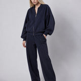 Giubbotto Bomber Loose Fit in Interlock Navy