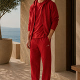 Set Felpa con Cappuccio e Zip + Joggers Rosso