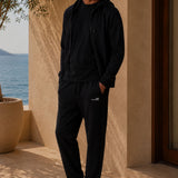 Set Felpa con Cappuccio e Zip + Joggers Nero