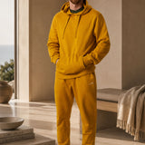 Set Felpa Felpata con Cappuccio + Joggers Felpati Ocra