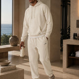 Set Felpa Felpata con Cappuccio + Joggers Felpati Ecru