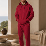 Set Felpa Felpata con Cappuccio + Joggers Felpati Rosso