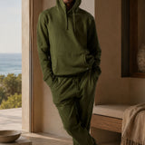 Set Felpa Felpata con Cappuccio + Joggers Felpati Verde Militare