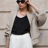 Giubbotto Bomber Loose Fit in Interlock Beige