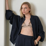 Navy Interlock Loose Fit Bomber Jacket