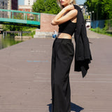 Loose Fit Palazzo Trousers in Interlock Black