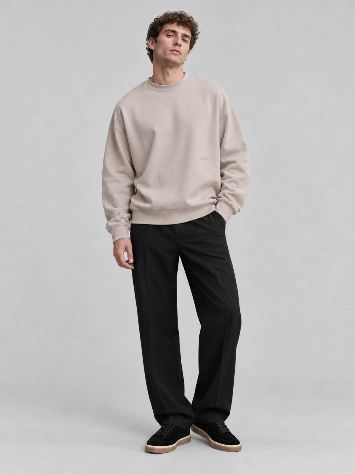 Felpa Girocollo Loose Fit in Interlock Beige