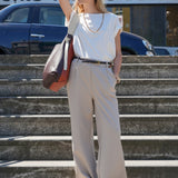 Pantalone Palazzo Loose Fit in Interlock Beige