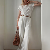 Pantalone Palazzo Loose Fit in Interlock Off White