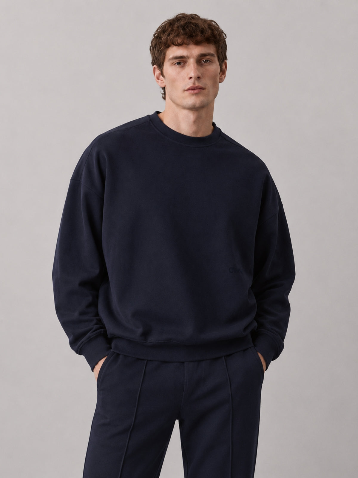 Felpa Girocollo Loose Fit in Interlock Navy