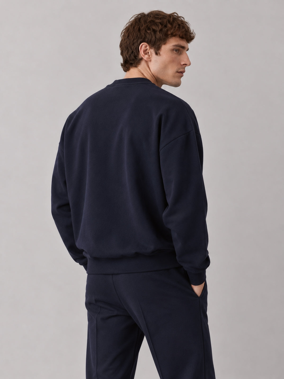 Felpa Girocollo Loose Fit in Interlock Navy