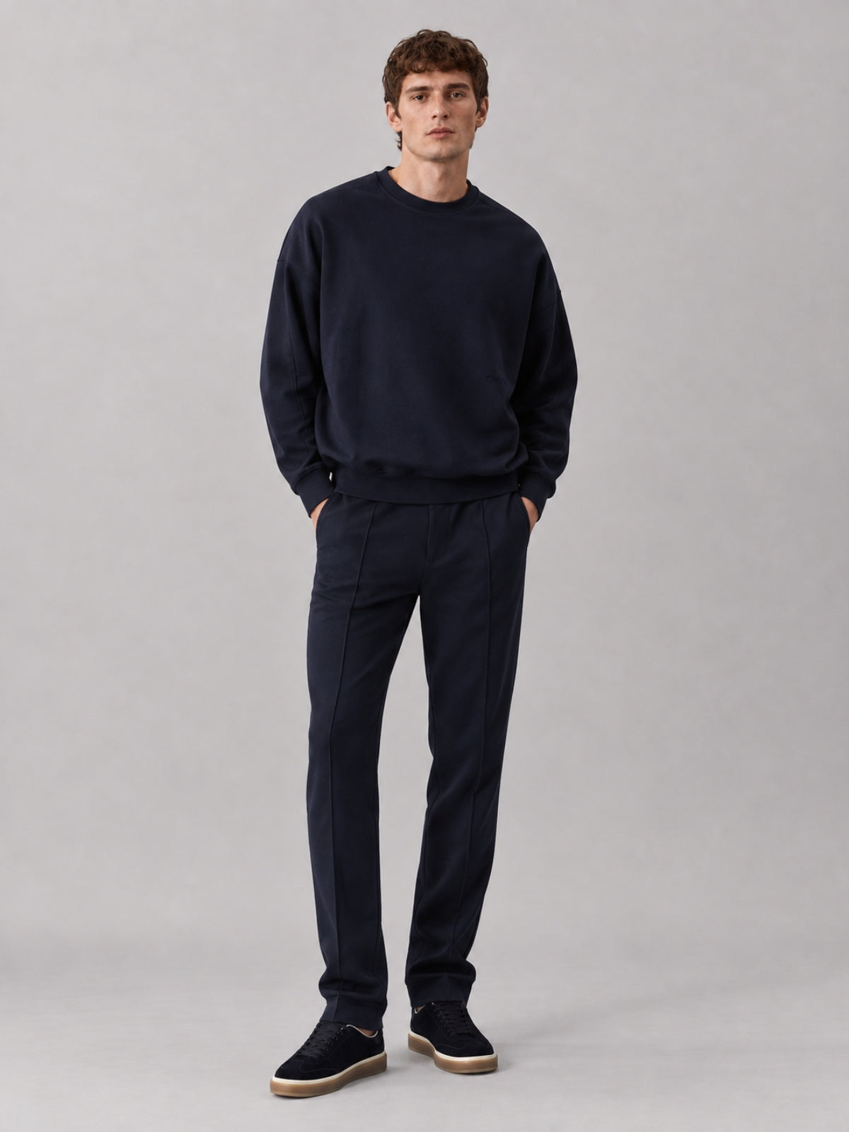 Felpa Girocollo Loose Fit in Interlock Navy