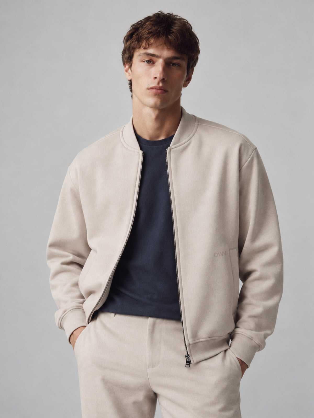 Giubbotto Bomber Loose Fit in Interlock Beige