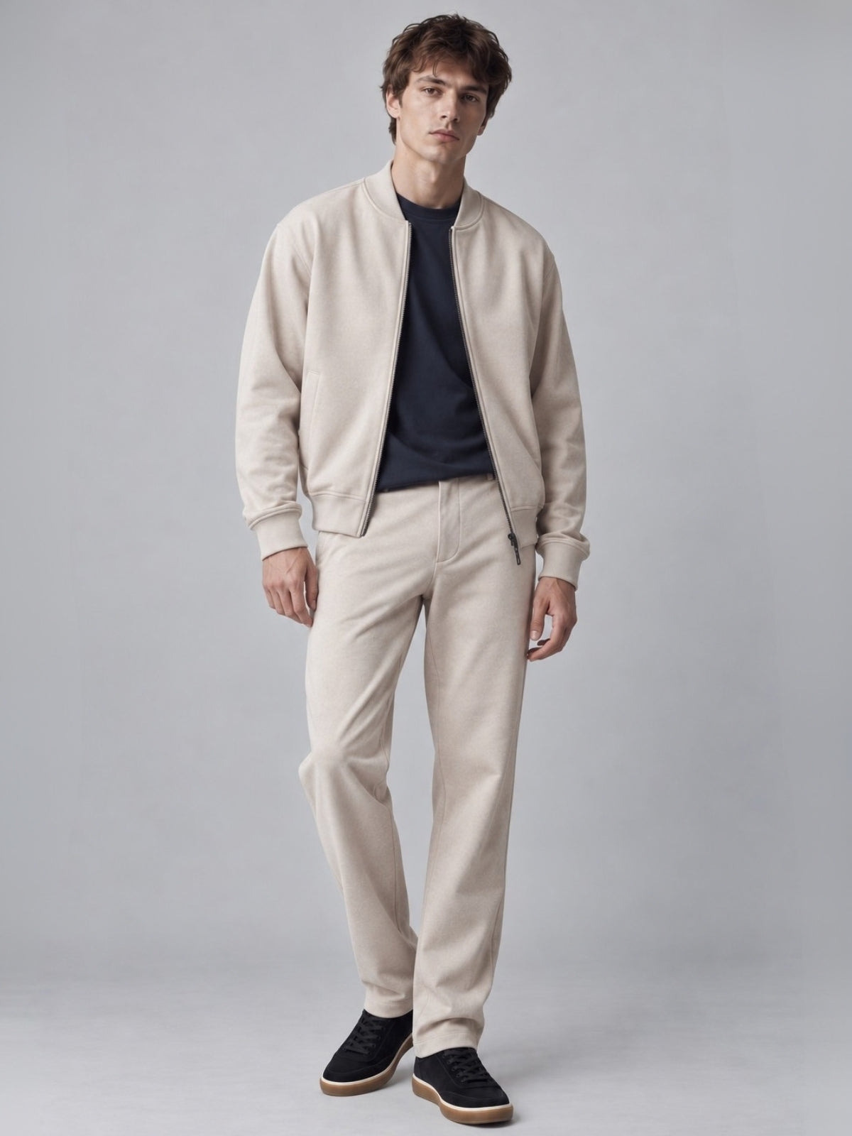 Giubbotto Bomber Loose Fit in Interlock Beige