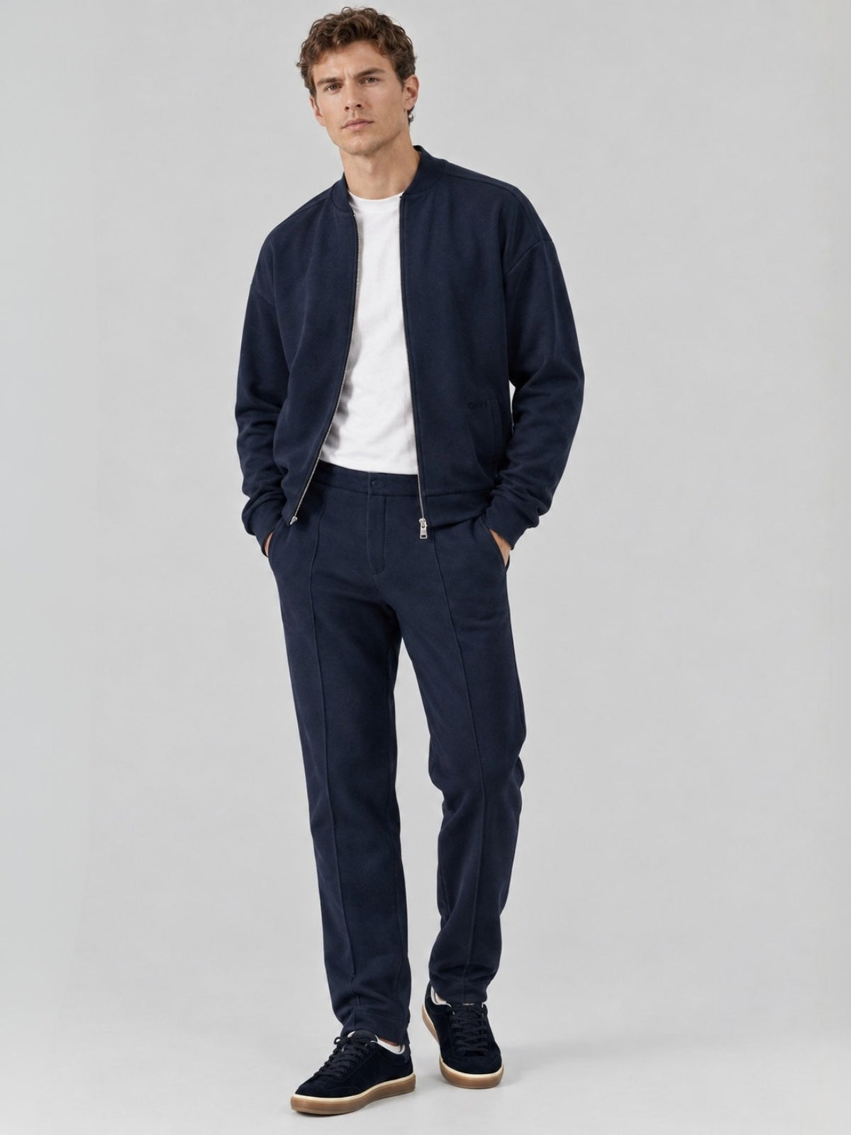 Giubbotto Bomber Loose Fit in Interlock Navy
