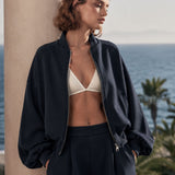 Giubbotto Bomber Loose Fit in Interlock Navy