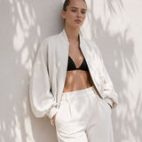 Giubbotto Bomber Loose Fit in Interlock Off White