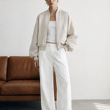 Giubbotto Bomber Loose Fit in Interlock Beige