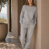 Set Felpa Felpata Girocollo + Joggers Felpati Grigio Chiaro Melange