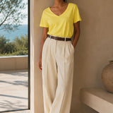 T-Shirt Scollo Profondo a V Giallo