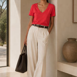 T-Shirt Scollo Profondo a V Rosso