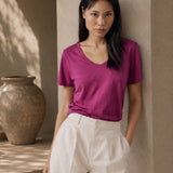 T-Shirt Scollo Profondo Fucsia
