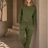 Set Felpa Felpata Girocollo + Joggers Felpati Verde Militare