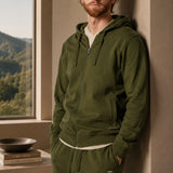 Felpa Felpata con Cappuccio e Zip Verde Militare
