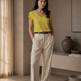 T-Shirt Scollo a V Giallo