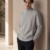 Felpa con Zip Grigio Chiaro Melange