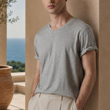 T-Shirt Scollo a V Grigio Chiaro Melange