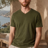 T-Shirt Scollo a V Verde Militare