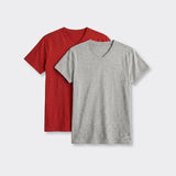 T-Shirt Scollo a V Rosso e Grigio Chiaro Melange - Set da 2