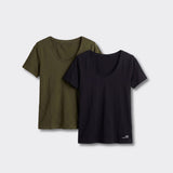 T-Shirt Scollo Profondo Verde Militare e Nero - Set da 2